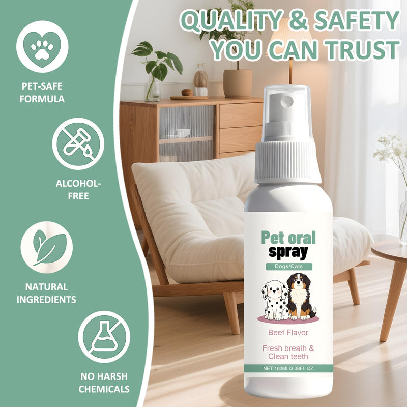 2 Pcs Dog Teeth Cleaning Spray, Oral Spray for Dogs, Fresh Breath, No-Brush Oral Care, Easy Daily Use Dog Breath Freshener for Dogs Cats