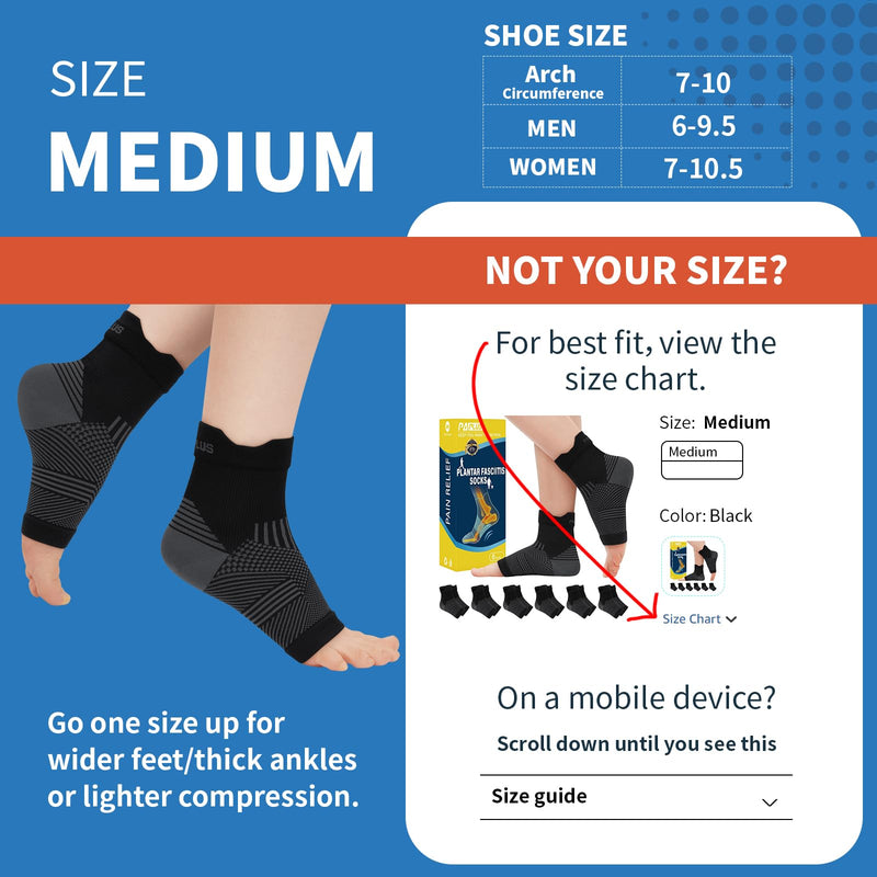 PAPLUS 6 Pairs Plantar Fasciitis Socks for Achilles Tendonitis Relief - Ankle Compression Socks for Women & Men - Ankle Brace with Arch Support for Swelling, Plantar Fasciitis Relief Black（6 pairs） Medium - BeesActive Australia