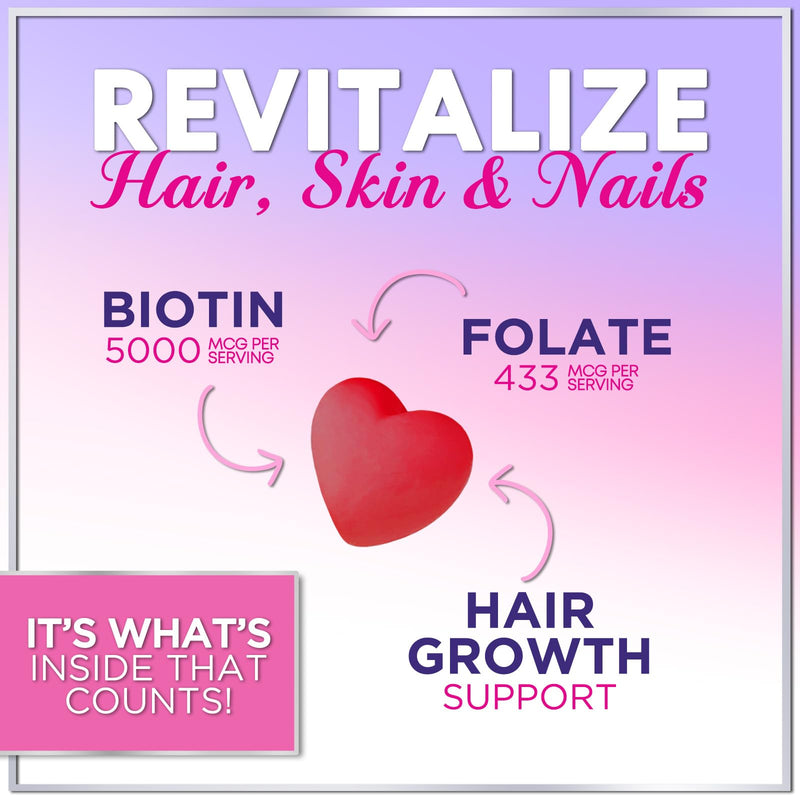 Hair Vitamins Gummies with Biotin 5000 mcg per Serving - Hair Growth Support with Vitamins E & C for Thicker, Stronger & Beautiful Hair - Hair Skin and Nails Vitamin, Gluten Free - 60 Gummies 60 Count (Pack of 1)