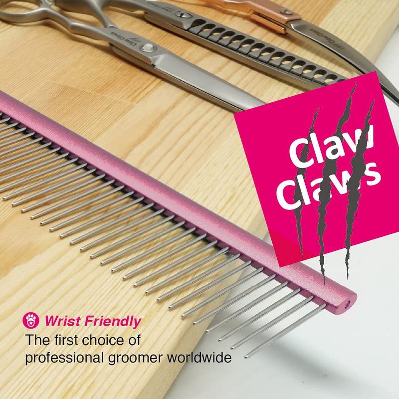 Greyhound Grooming Pink Comb for Dogs and Cats, Removing and Shedding Matted, Tangled Hair, Metal Oval Handle with Stainless Steel Pins, Detangling Tool, Pet Comb (50% Narrow Spacing-Pink) Pink-50% fine pins Small - BeesActive Australia