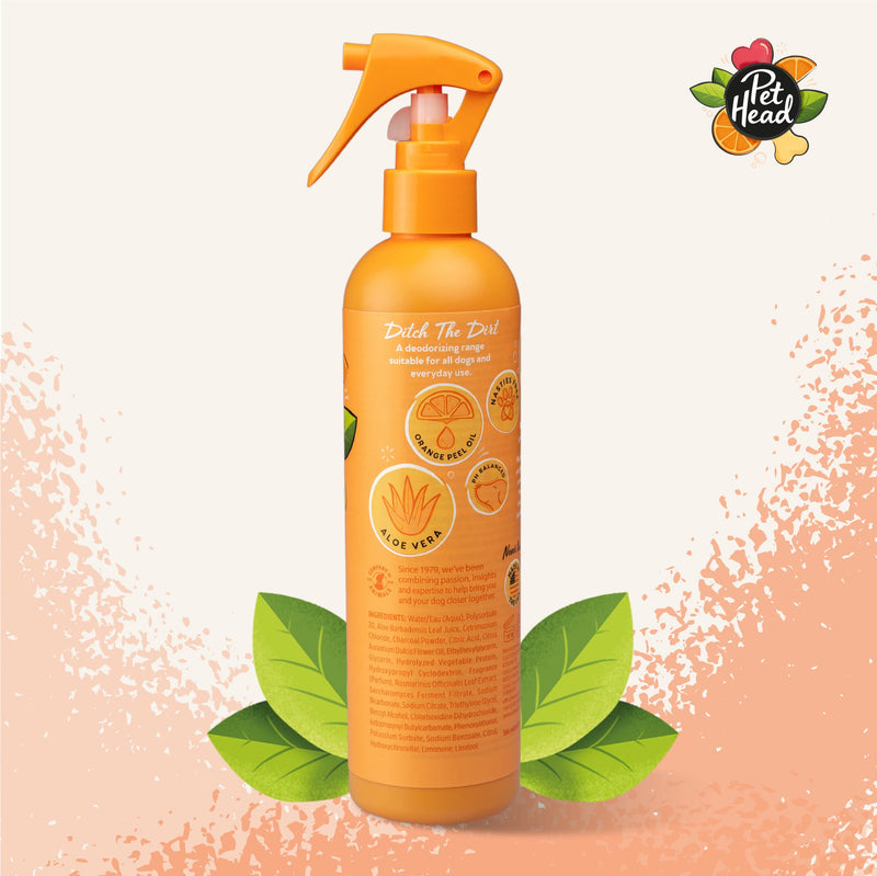 Pet Head Ditch the Dirt Dog Deodorizer Spray | Orange Scent | Waterless Pet Grooming Spray for Dogs | Odor Neutralizing for Smelly Dogs | Gentle Formula for Puppies | Made in USA | 10.1 fl. oz. - PawsPlanet Australia