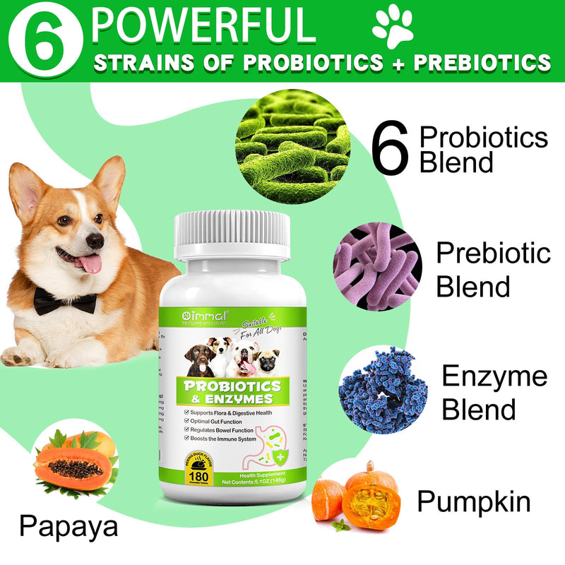 Dog Probiotics for Gut Health, Probiotics for Dogs, Canine Supplements for Digestive and Immunity Support, Gut Health,Yeast Balance, Dog Probiotic and Enzyme Tablets (180 Count)