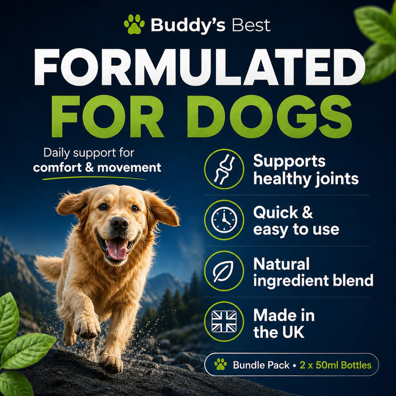 BUDDY'S BEST Twin Pack Dog Joint Support Plus | 50ml | Supports Healthy Joints & Mobility in Dogs | Natural Ingredients for Daily Wellness | Easy to Use | Made in the UK Pack of 2