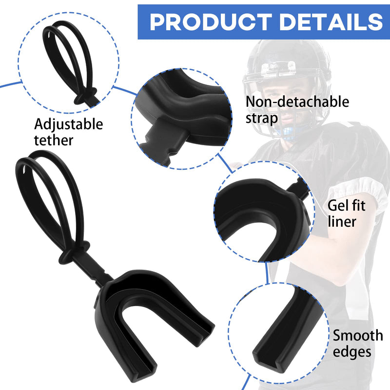 Dunzy 20 Pcs Football Mouth Guards with Strap Bulk Sports Mouthguard Bulk Football Mouthpiece Mouth Protector for Wrestling Boxing Lacrosse Hockey Taekwondo Adult Black - BeesActive Australia