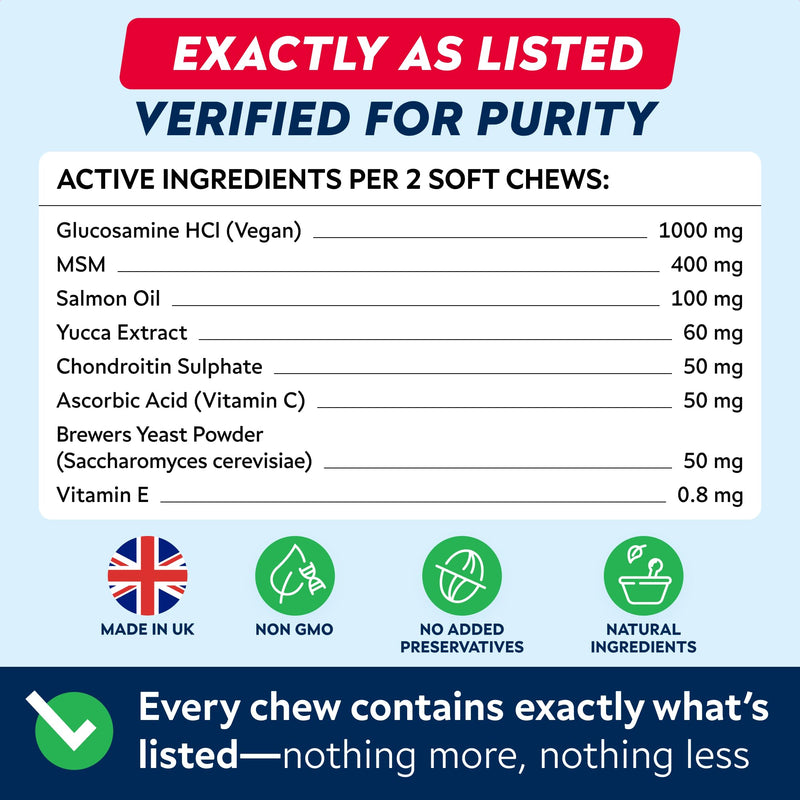 STRELLALAB - Treats Over Tablets! Advanced Dog Joint Supplement Chews - Hip & Joint Health Care with Glucosamine & Chondroitin - Made in UK - Senior & Adult - Dogs & Horses - 120 Count 120 Joint Treats