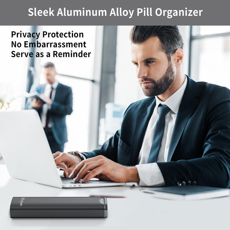 Metal Weekly Pill Organizer, Serfeymi Aluminum Daily Pill Box(Spare Gasket Provided),7 Day Pill Case Travel Medicine Organizer,Pill Containers with Individual Lid for Vitamins,Pills, Supplement-Black With Lid 6.5in*2in*1.3in Black - BeesActive Australia