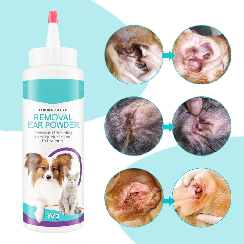 Ear Powder for Dogs, Ear Hair Removal Powder for Dogs, Pet Ears Infection Treatment, Cleans Ears, Effectively Removes Debris, Waxy, Buildup and Ear-Odor, Soothes Itchy-Ears