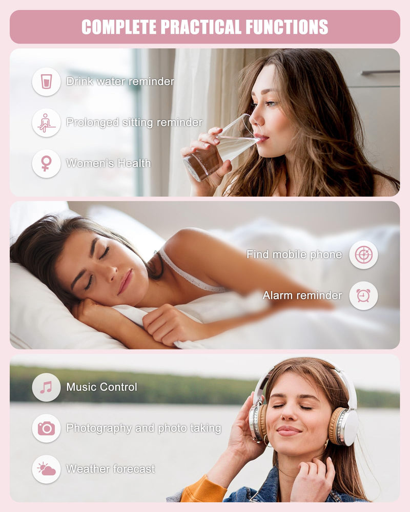 Fitness Tracker, Smart Watch for Women Men with 24/7 Heart Rate/Blood Pressure/Blood Oxygen Monitor,Sleep Tracker,Step & Calorie Counter, IP68 Waterproof Fitness Watches Compatible with Android&iPhone Pink