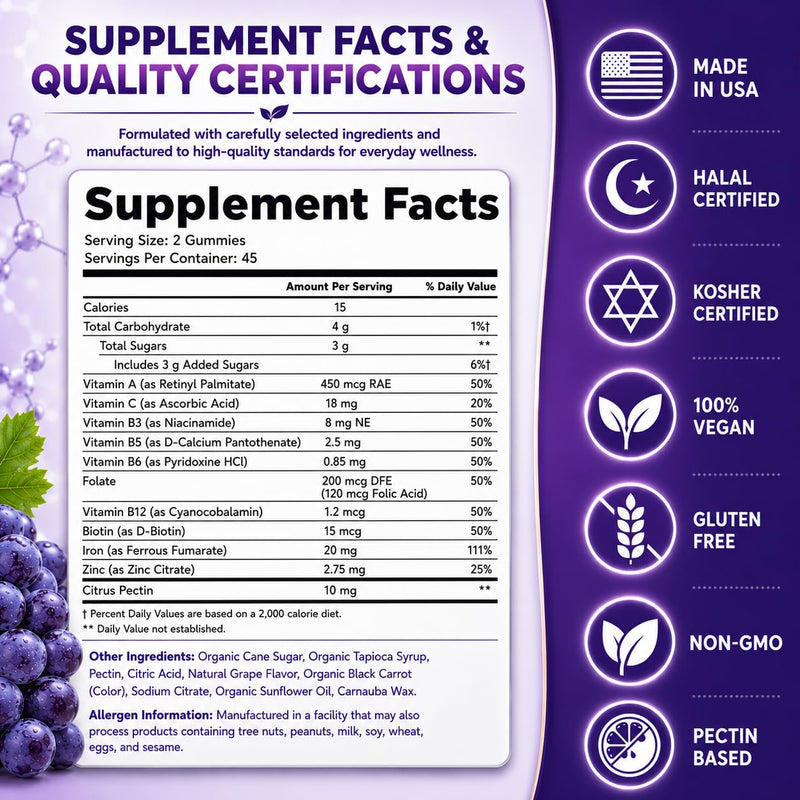 LIVS Iron Plus Gummies – 20mg Gentle Iron Supplement for Women & Men – Anemia Support – Vitamin C for Absorption – Biotin, Folate & B12 for Energy – Gluten Free, Vegan, Halal & Kosher – 180 Count Adults - Iron Plus 90 Count (Pack of 2)