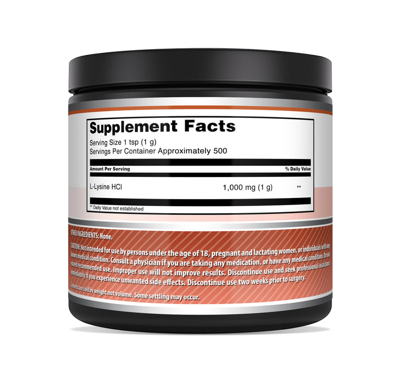 Amazing Formulas L-Lysine Amino Acid Vitamin Supplement (Non-GMO, Gluten Free) - Immune Support, Respiratory Health & More (Powder, 500 Grams)