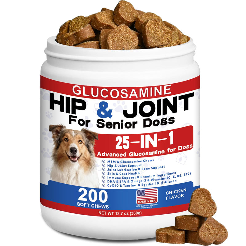 Hip & Joint Supplements for Dogs, 200chews Chicken Flavor