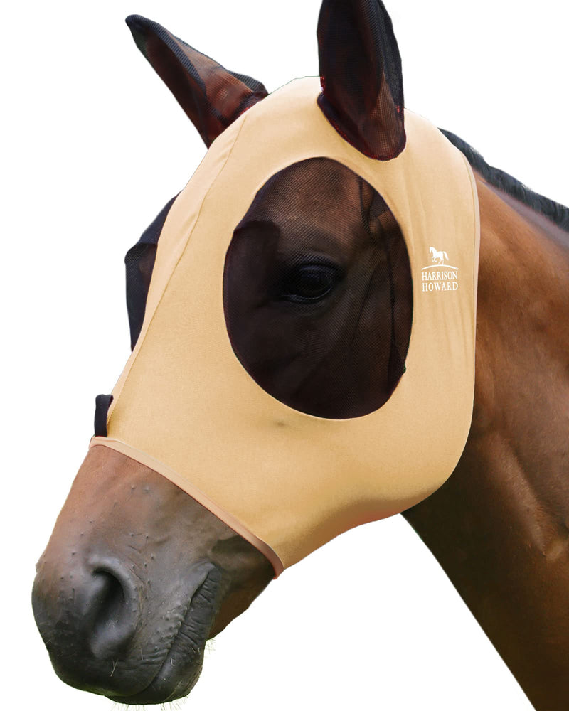 Harrison Howard Super Comfort Horse Fly Mask Elasticity Fly Mask with Ears UV Protection for Horse Champagne Gold L Full Size Full (Large) - BeesActive Australia