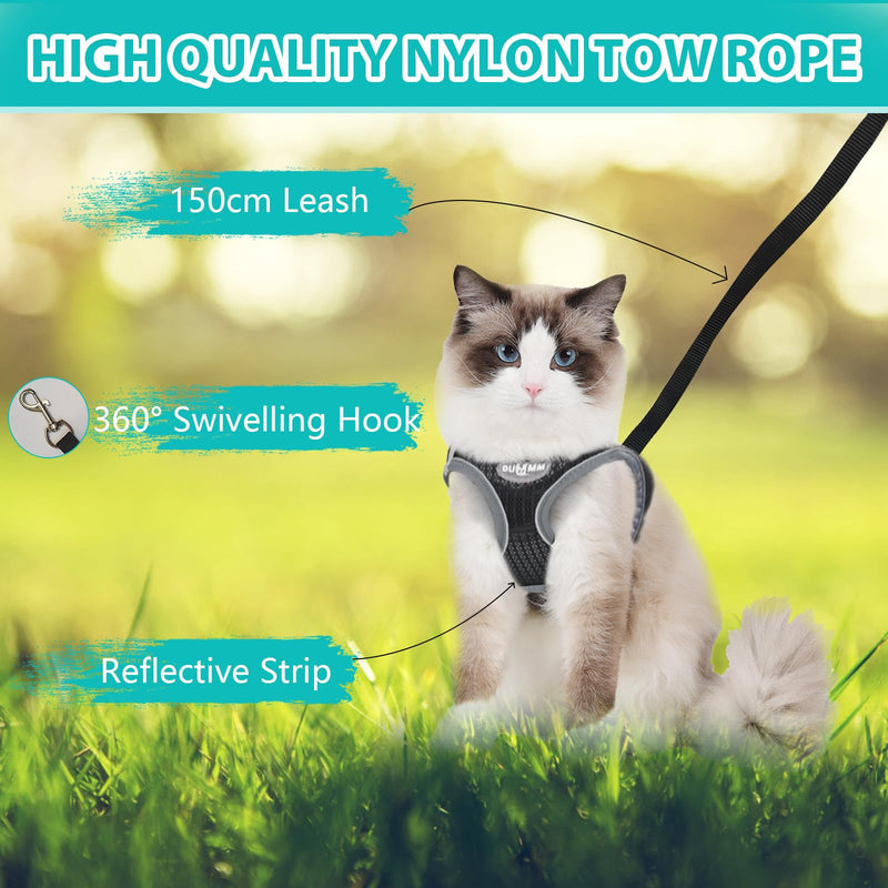Cat harness escape-proof, cat harness set with leash, cat harness for walking, puppy harness with reflective and breathable for small and medium-sized cats, black (XS) XS - BeesActive Australia
