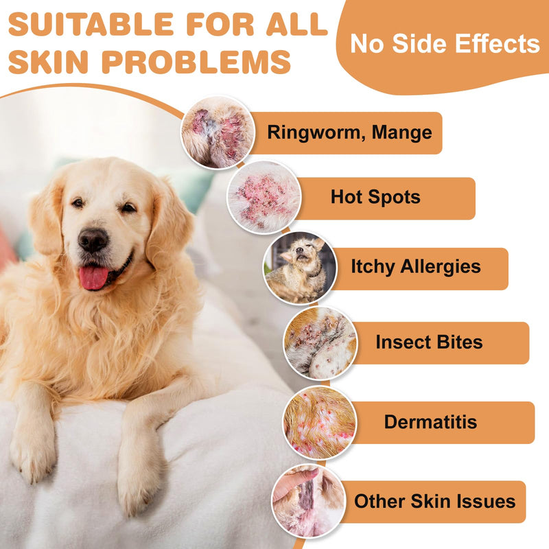 Lime Sulfur Cream, Mange Treatment Dogs & Cats, Ringworm Treatment for Cats, Soothes Itchy, Dry, Inflamed Skin, Promotes Hair Regrowth, Low Odor, No Rinse Needed, 2oz