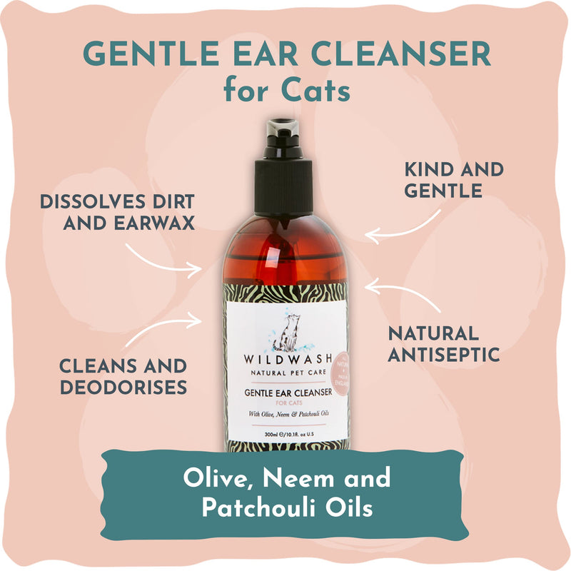 WildWash Gentle Ear Cleanser For Dogs 300ml - Dissolves Dirt and Earwax, Deodorises, Non Stinging Natural Antiseptic - Natural, Sulphate and Paraben-Free for Sensitive Skin