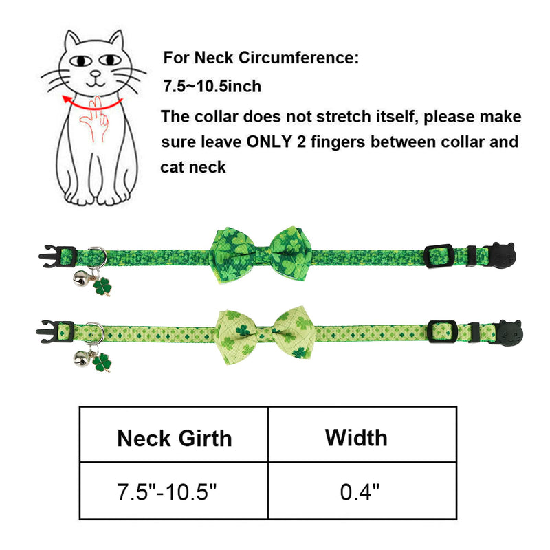 ADOGGYGO St. Patrick's Day Cat Collars with Bow Bell, Breakaway Cat Bowtie Collar Green Shamrock Pattern Sanit Patrick Collars for Girl Boy Cats Kittens (St. Patrick's Day) 7.5"- 10.5" - BeesActive Australia