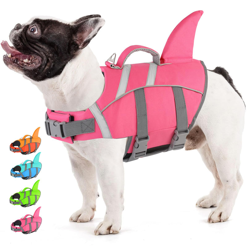 Doglay Dog Shark Life Jacke,Superior Buoyancy Dog Life Vest with Rescue Handle Reflective Stripes & Shark Fin, Ripstop Pet Preserver Swim Vest for Small Medium Large Dogs Pink - BeesActive Australia
