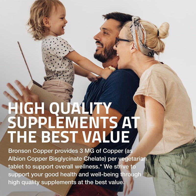 Bronson Copper Glycinate 3mg Chelated Superior Absorption Non-GMO, 180 Vegetarian Tablets