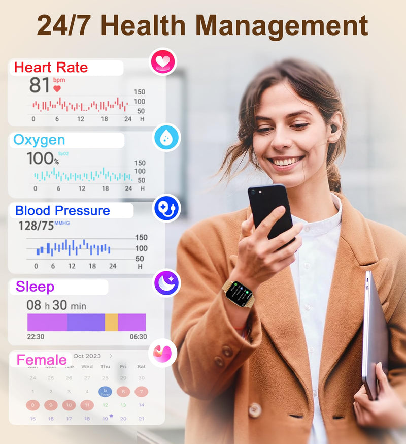 Iaret Smart Watch (Answer/Make Calls), 1.85" Smart Watches for Women with 100 Sports Modes, Fitness Tracker Heart Rate Sleep Monitor Pedometer Calories, Waterproof Fitness Watch for Android iPhone Rose Gold + Burgundy & Pink - BeesActive Australia