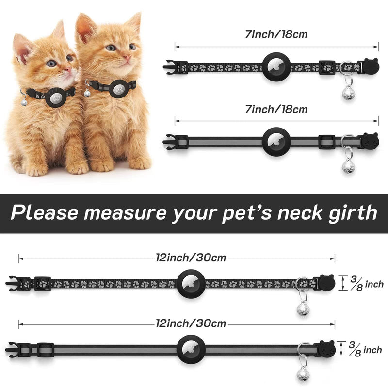 Pack of 2 compatible with Airtag cat collar with bell, reflective GPS tracker cat compatible with Apple Airtag case, personalized compatible with Airtag collar cat with safety clasp black - BeesActive Australia