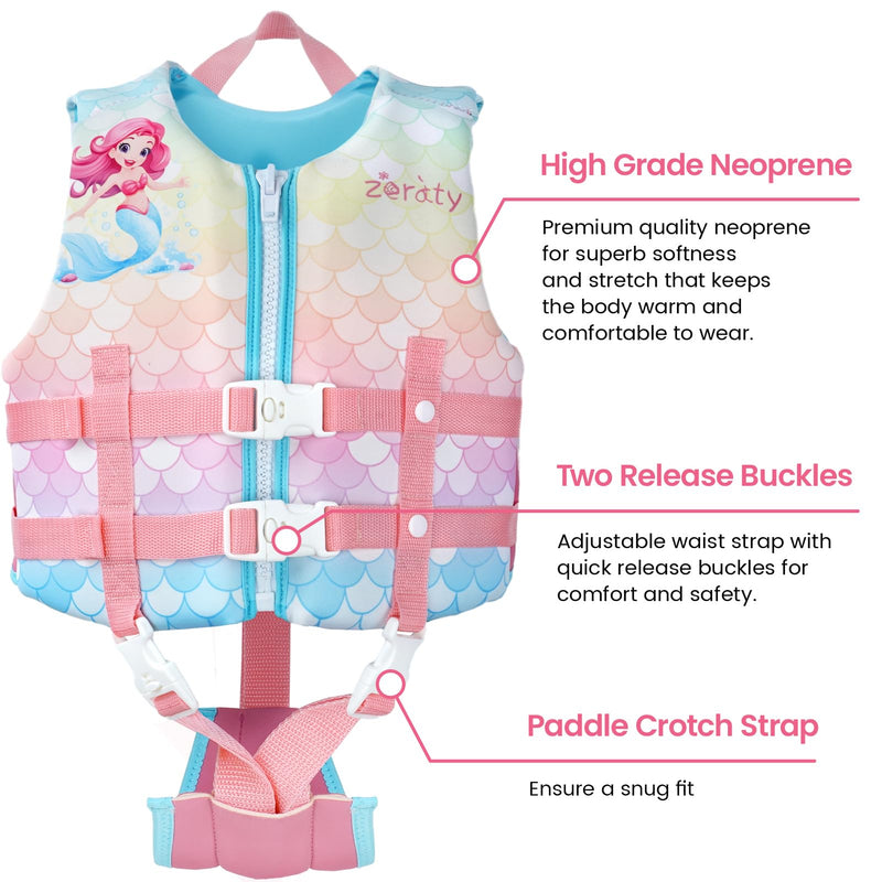 Zeraty Toddler Swim Vest Neoprene Kids Float Jacket Swimming Aid for Children Girls and Boys 20-30-40-50-60-70-80Lbs with Dual Adjustable Safety Straps Mermaids XL(Age Recommend 9+ Years) - BeesActive Australia