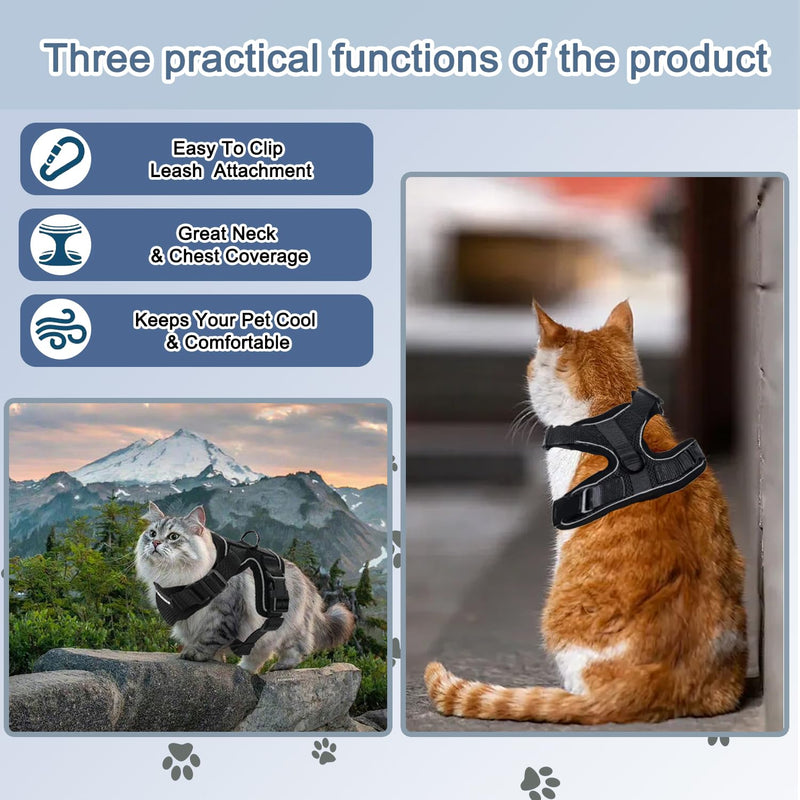 Cat harness with leash, cat harness with leash escape-proof, cat leash with harness, adjustable cat harness escape-proof, adjustable cat harness, for outdoor training walking, S - BeesActive Australia