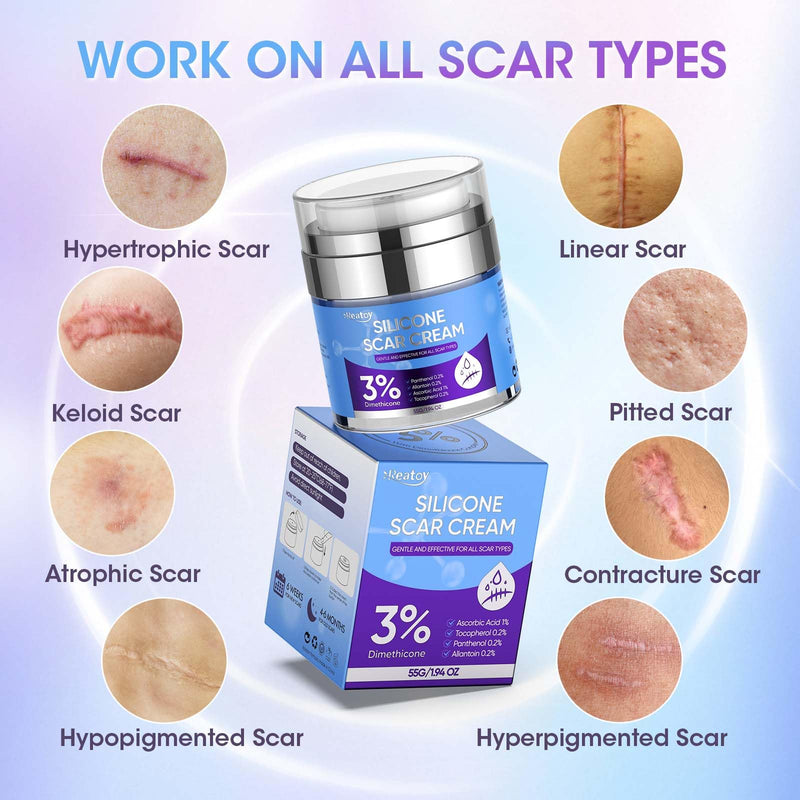 Silicone Scar Cream for Surgical Scars, 3% Dimethicone Complex Silicone Scar Gel for Old & New Scars, C-Section, Pregnancy, Acne, Injury, Keloids, Burns, Non-Irritating Scar Removal Cream(55ML) 55ML - BeesActive Australia