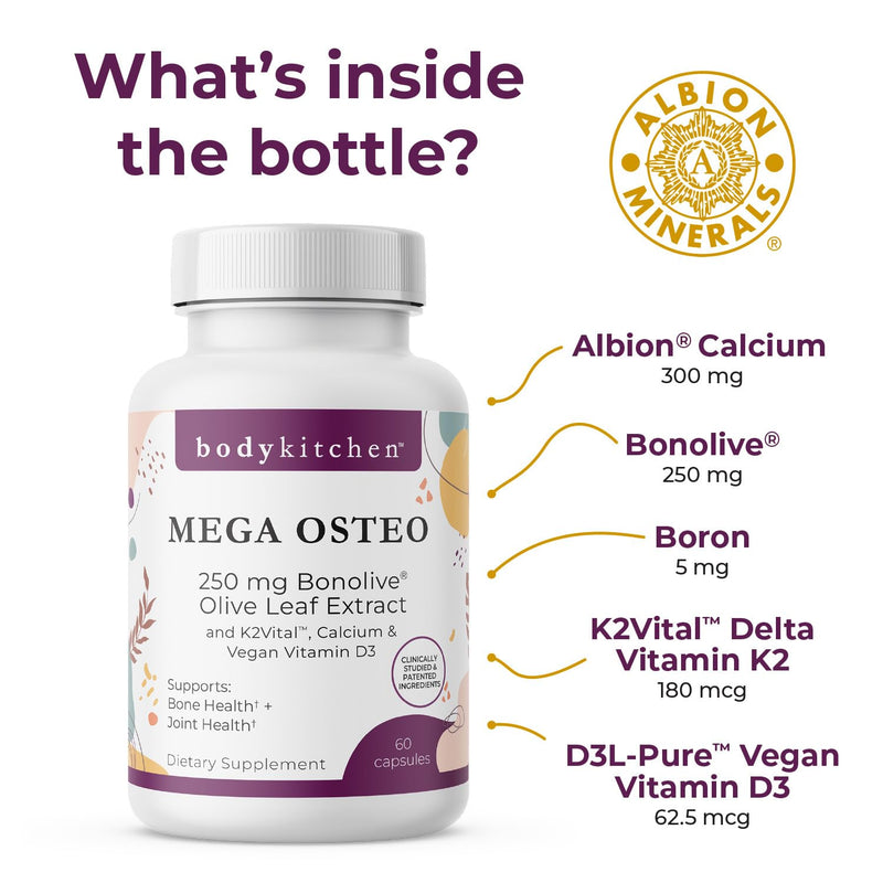 Body Kitchen Mega Osteo Bone & Joint Support with Bonolive K2 MK-7, 60 Caps