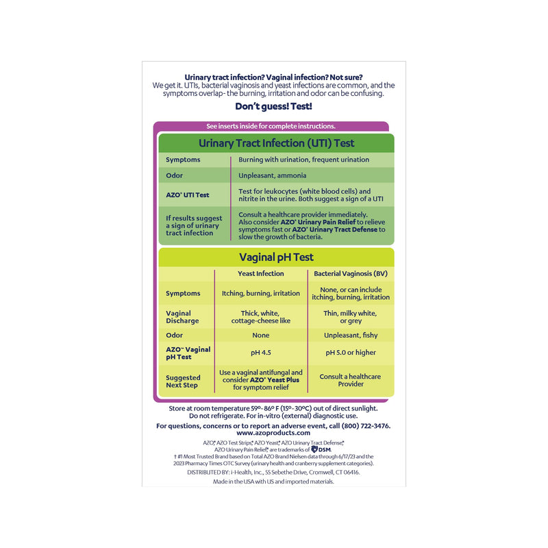 AZO Urinary Tract Infection (UTI) Test Strip + Vaginal pH Test Kit, Fast & Accurate Results, from The #1 Most Trusted Brand, FSA/HSA Eligible