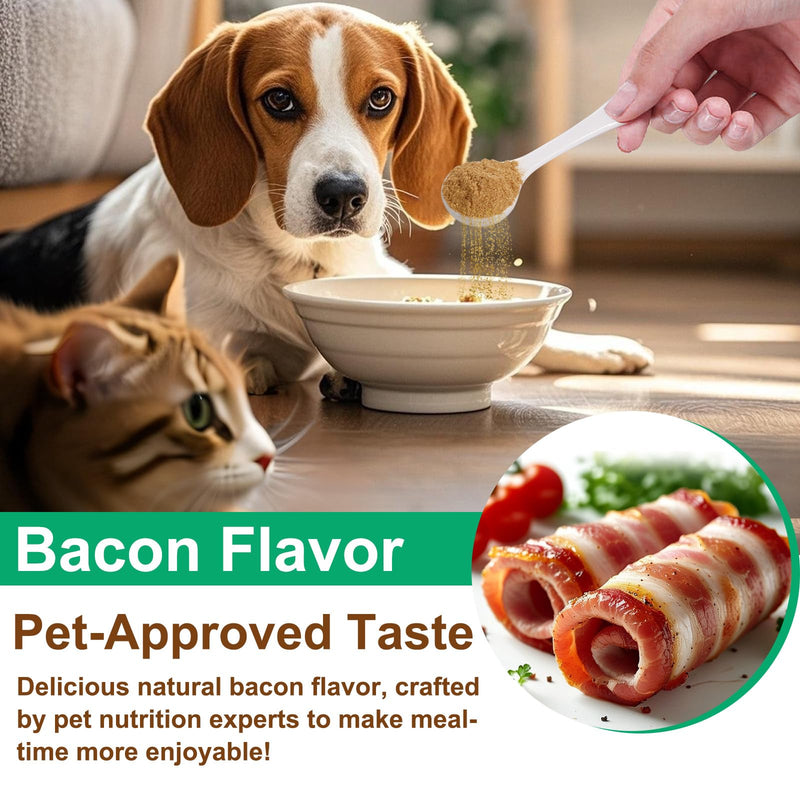 Mushroom Supplement Powder for Dogs & Cats, 11 Beneficial Mushroom Complex for Immune Support, Cellular Protection, Heart & Brain Health Lion's Mane, Reishi & Turkey Tail, Bacon Flavor - 120g 120 g (Pack of 1)
