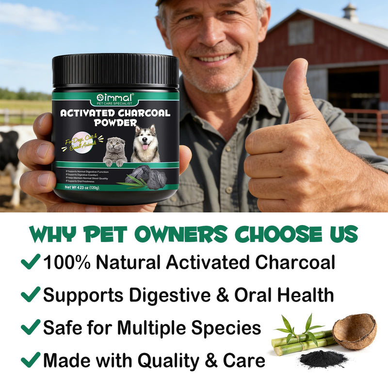 Activated Charcoal Powder for Dogs & Cats 120g | Food Grade Pet Supplement for Digestive Balance & Normal Stool | Pure, Non-GMO, Gluten Free | Suitable for Pets & Livestock