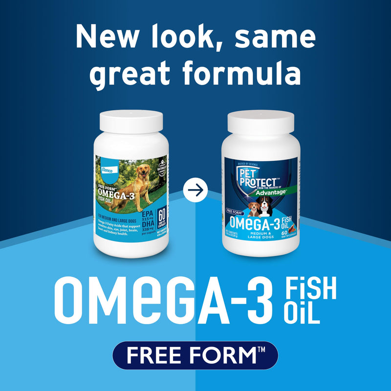 Pet Protect M/L Dog Omega-3 Supplement, Proprietary Free Form Blend, Supports a Normal Inflammatory Response, Snip-Tip Capsules (60 Count) 60 Capsules