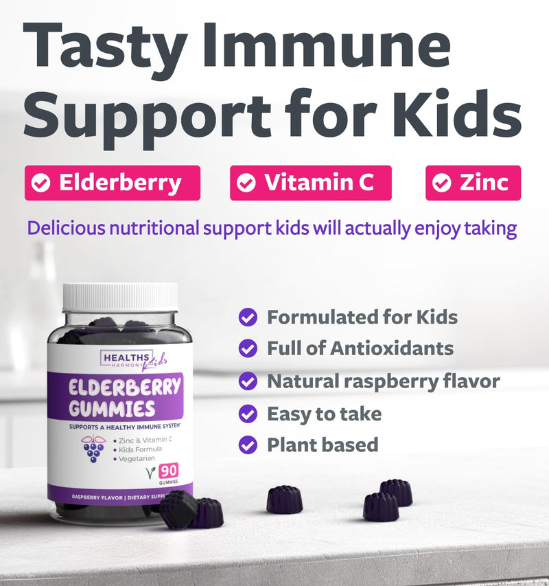Sambucus Elderberry Gummies for Kids - Kids Immune Support Gummies with Black Elderberry Vitamin C and Zinc for Daily and Seasonal Wellness - Vegan Non-GMO & Lab Verified (3 Months Supply) Kids 90 Count