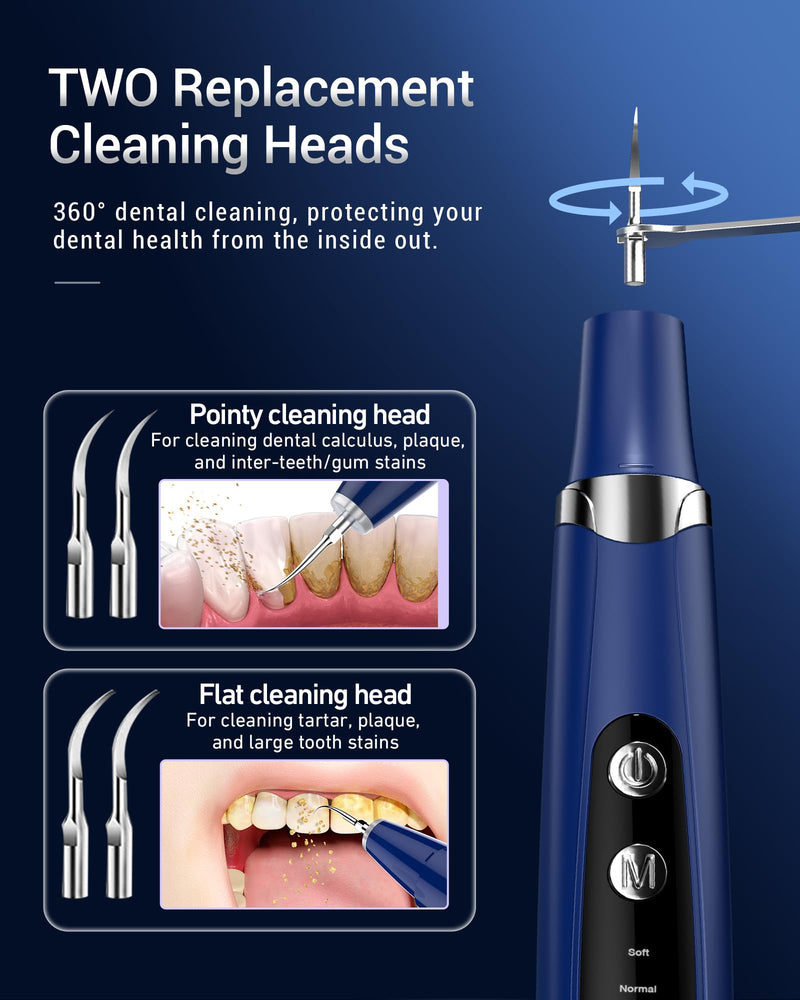 Plaque Remover for Teeth - Tartar Remover for Teeth with LED Light & 5 Modes, Rechargeable Hard Plaque Remover with 2 Replaceable Heads, Ultrasonic Teeth Cleaner Kit for Home Use Blue - BeesActive Australia