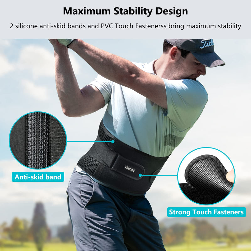 FREETOO Air Mesh Back Brace for Men Women Lower Back Pain Relief with 7 Stays, Adjustable Back Support Belt for Work, Anti-skid Lumbar Support for Sciatica Scoliosis (XXL(waist:53''-67''), Black) XXL(waist:53''-67'')