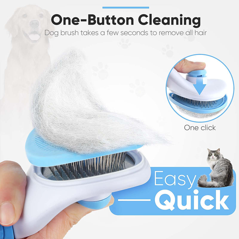 Cat Brush Self Cleaning Slicker Brush with Release Button, Dog Shedding Brush for Grooming, Cat Comb Pet Massage Tool Suitable for Long or Short Pet Hair Cleaner, Removes Tangles & Loose Fur Bule Cat Brush/Dog Brush - BeesActive Australia