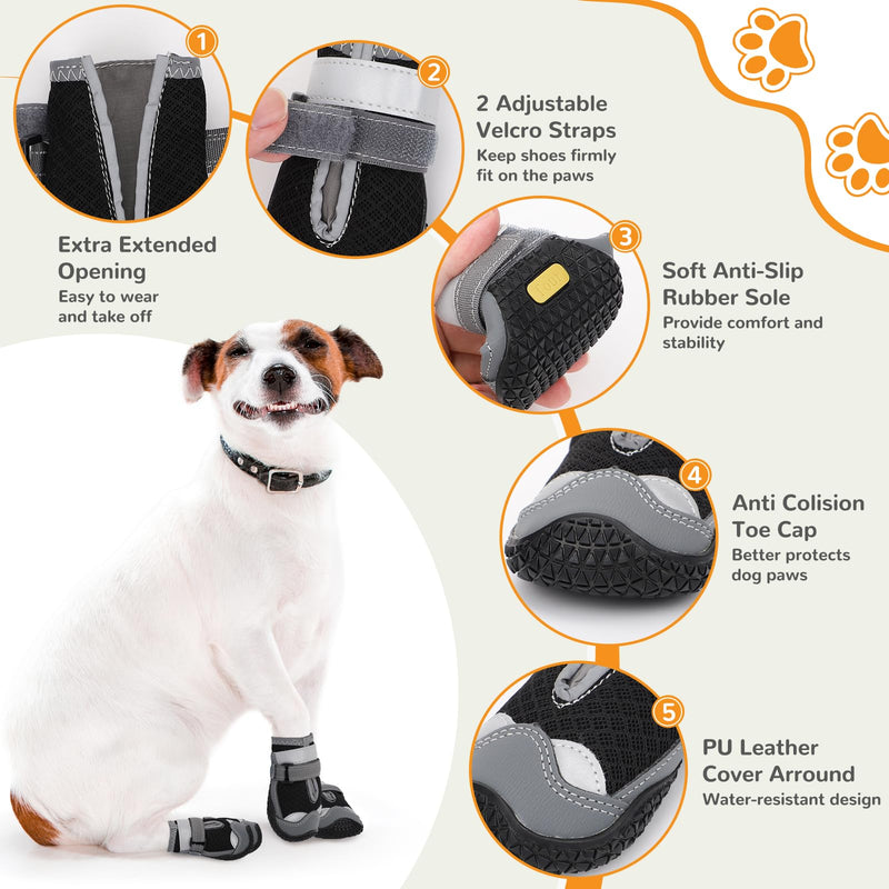 Dog Shoes for Large Small Medium Size Dogs,Dog Boots & Paw Protectors to Prevent Licking,Dog Booties with Reflective for Outdoor Winter Snow, Hiking,Hot Pavement,Hardwood Floors(Black Grey,Size3) Black Grey 3 - BeesActive Australia
