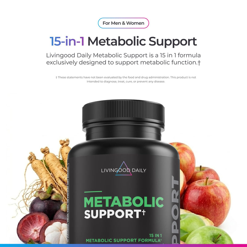Livingood Daily Metabolism Booster for Women & Men, Metabolic Support (120 Vegetarian Capsules) - Metabolism Boost Supplement Supports Digestive & Heart Health - Non-GMO, Gluten-Free, & Vegan