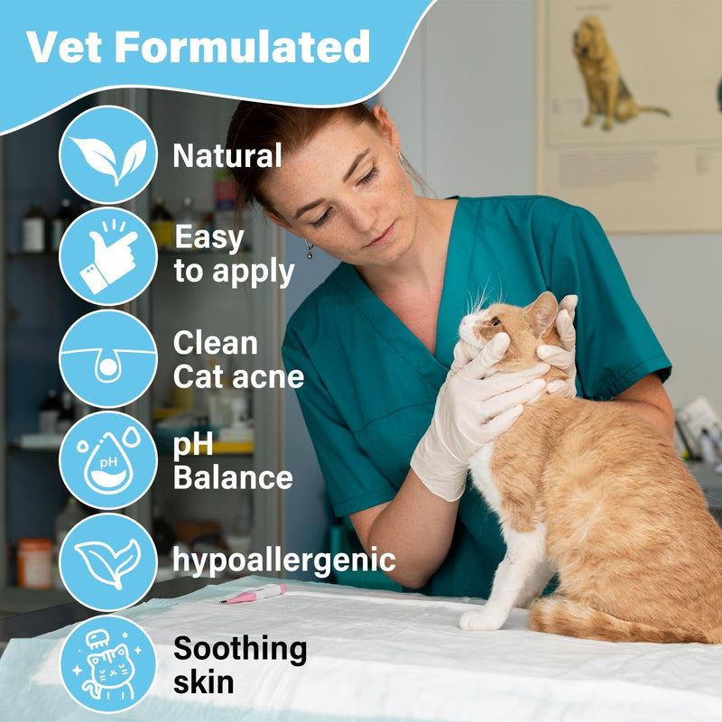 Cat Black Seed Cleaner Kit,120ml Remove Cat Chin Blackheads Gentle & Effective Acne Chin Treatment 2-in-1 Wash and Black Seed Brush Soft Silicone Cat Grooming Scraper Brush 120ml