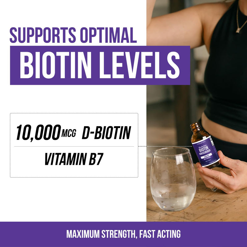 Liquid Biotin 10,000mcg Drops for Women – Organic USP Grade Dietary Supplement – High-Absorption Formula – Supports Healthy Hair, Skin & Nails – Natural Berry Flavor – 180 Servings, 2 oz