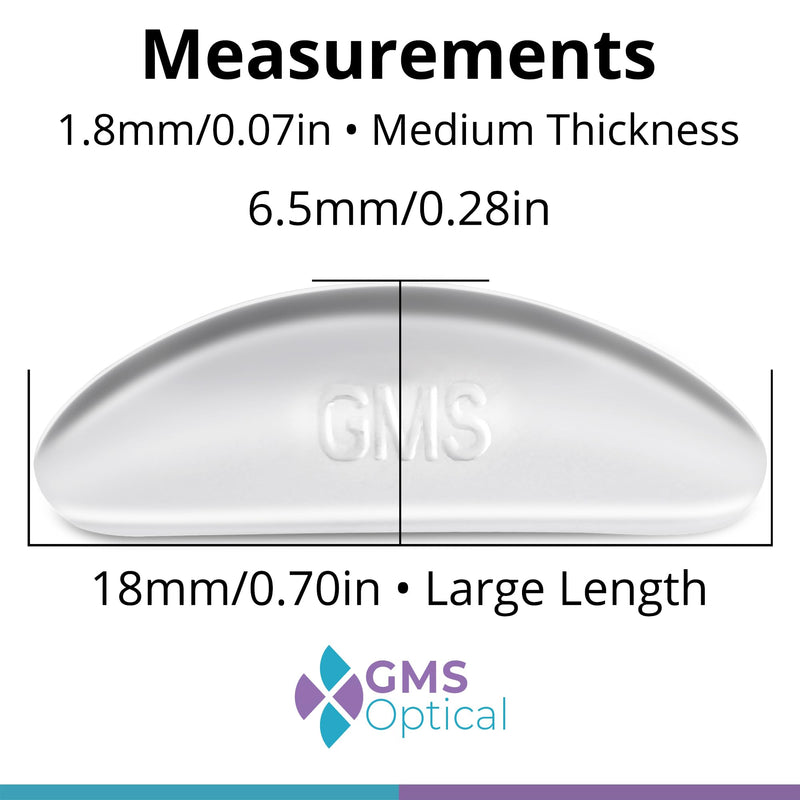 GMS Optical 1.8mm Reg-Thin/18mm Long Length - Anti-Slip Adhesive Contoured Soft Silicone Eyeglass Nose Pads with Super Sticky Backing (2 Sets / 5 Pack)(10 Pair)(Clear)