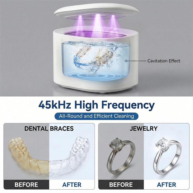 Dental Ultrasonic Retainer Cleaner Machine, 45kHz Ultrasonic Denture Cleaner with 200ML Capacity & 4 Modes for Dentures, Retainers, Mouth Guard, Toothbrush Heads, Jewelry-White White - BeesActive Australia