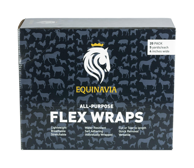 Equinavia 20 Pack Self Adhesive 4 Inch Vet Wraps with Easy-Dispenser Case | Bandages for Horses, Pets, Sports, Tattoo - Black - 20 x 5 yd - White - 20 x 5 yd