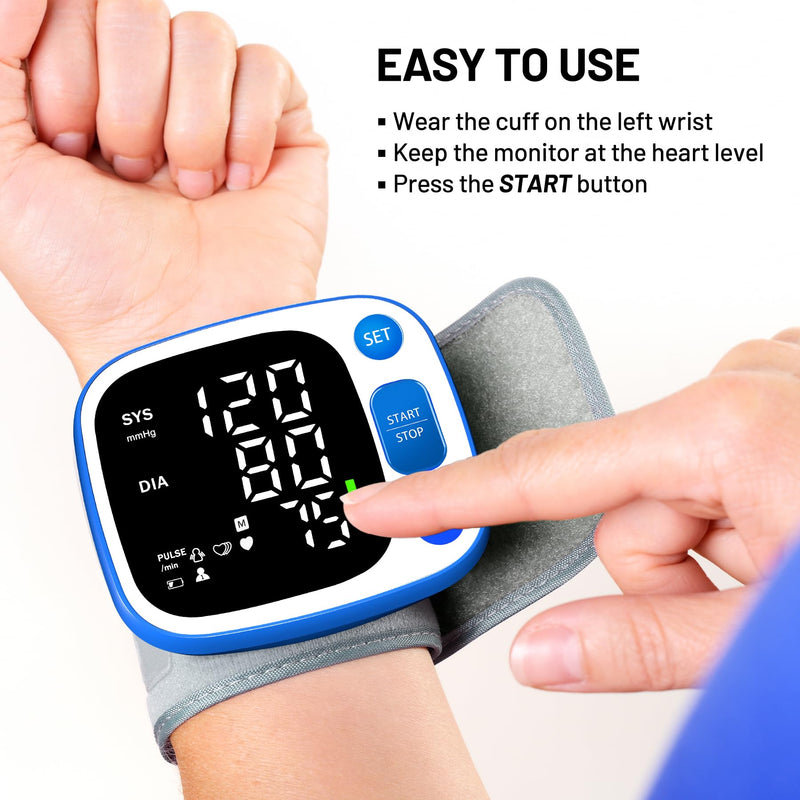 Oklar Wrist Blood Pressure Monitor, FDA Cleared Rechargeable BP Machine Blue