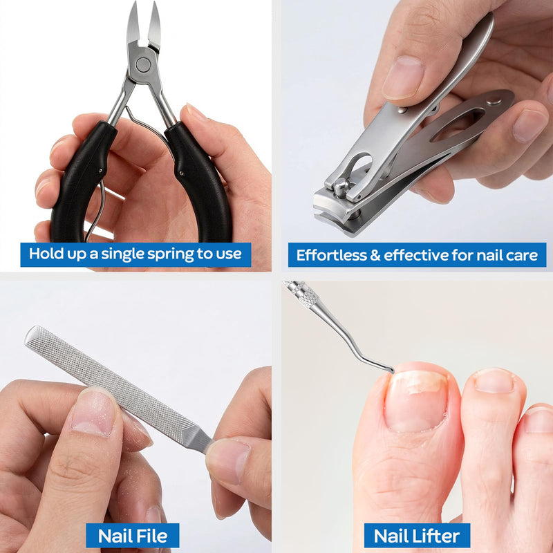 5Pcs Ingrown Toenail Removal Kit, Thick Toenail Clippers for Seniors, Heavy Duty Toenails Clippers for Men, Slanted Nail Clipper with Long Handle, Angled Head Toe Nail Clipper Senior Gift (Silver) 5Pcs Nail Clippers Set-silver - BeesActive Australia