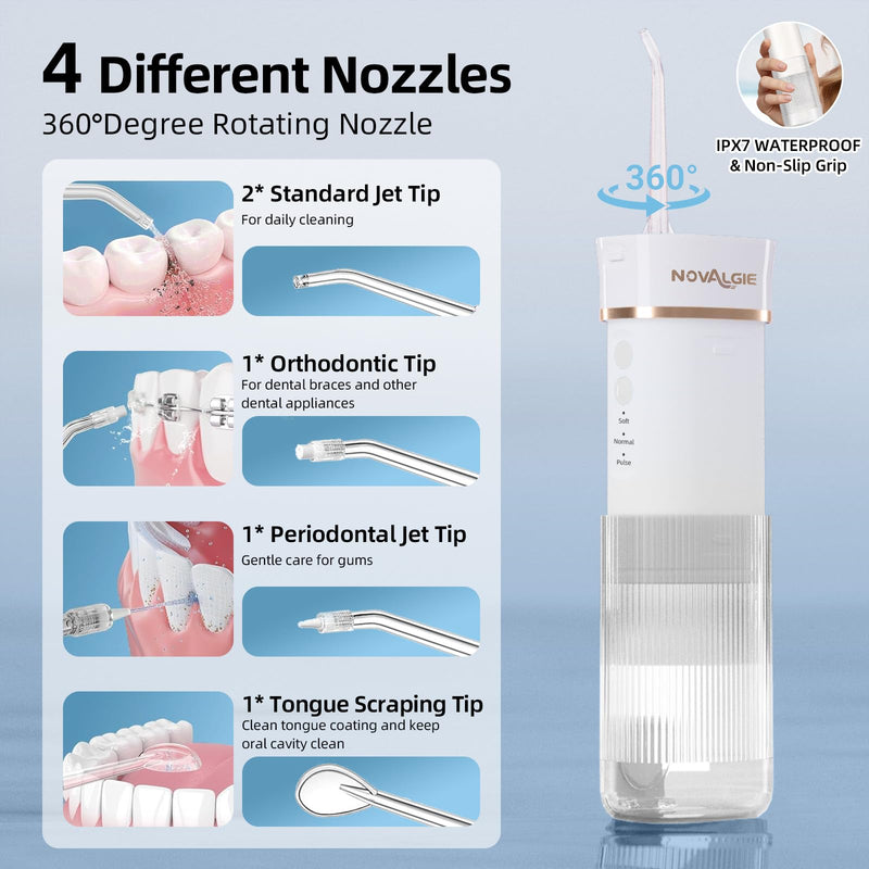 Portable Water Flosser Travel: Mini Cordless Oral Irrigator with Telescopic 180ML Tank 3 Mode 5 Nozzles, IPX7 Waterproof Teeth Cleaner for Braces, Orthodontic, Sensitive Gums Home