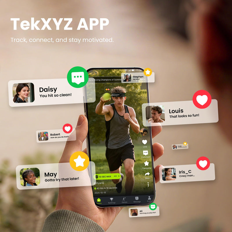 GlowFlex™ Reflex Ball with Counter App, Glow-in-the-Dark | TekXYZ® Online Community for Boxing Ball, Ideal for Coordination, Stress Relief, Home Workouts & Fitness | Stocking Stuffer Gift for All Ages - BeesActive Australia