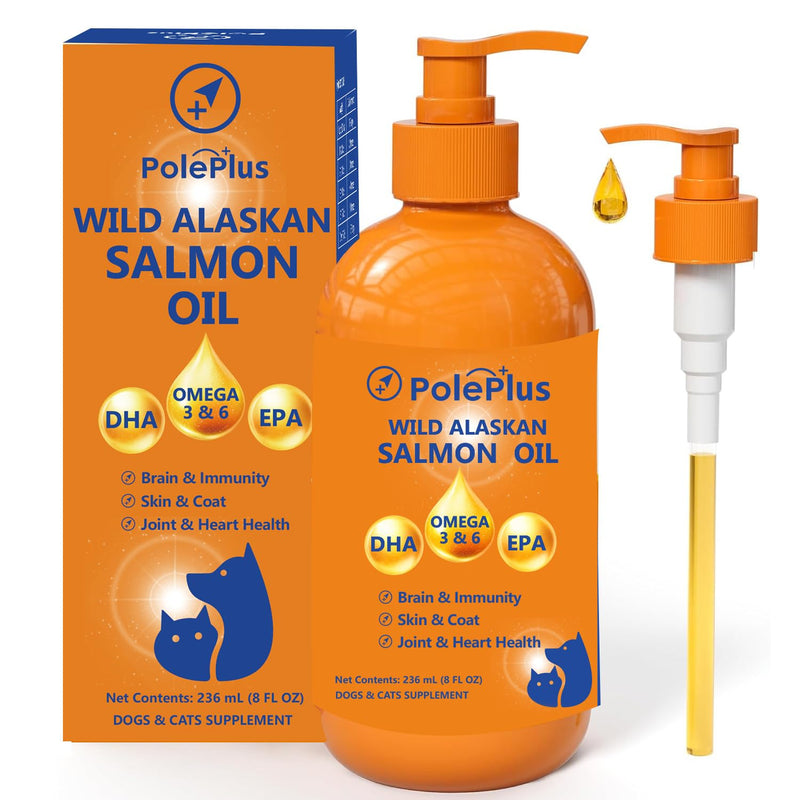 Wild Alaskan Salmon Oil Omega-3 & 6 Supplement with EPA DHA for Dogs & Cats, Supports Healthy Skin, Shiny Coat, Joint Mobility & Heart Health, 236ml (8 fl oz)