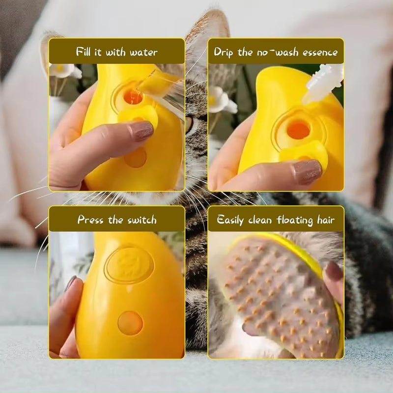 Steamy Cat Brush - 3-in-1 Self-Cleaning Grooming Tool for Cats and Dogs, Cat Steamer Brush for Massage - Removes Tangled And Loose Hair - BeesActive Australia