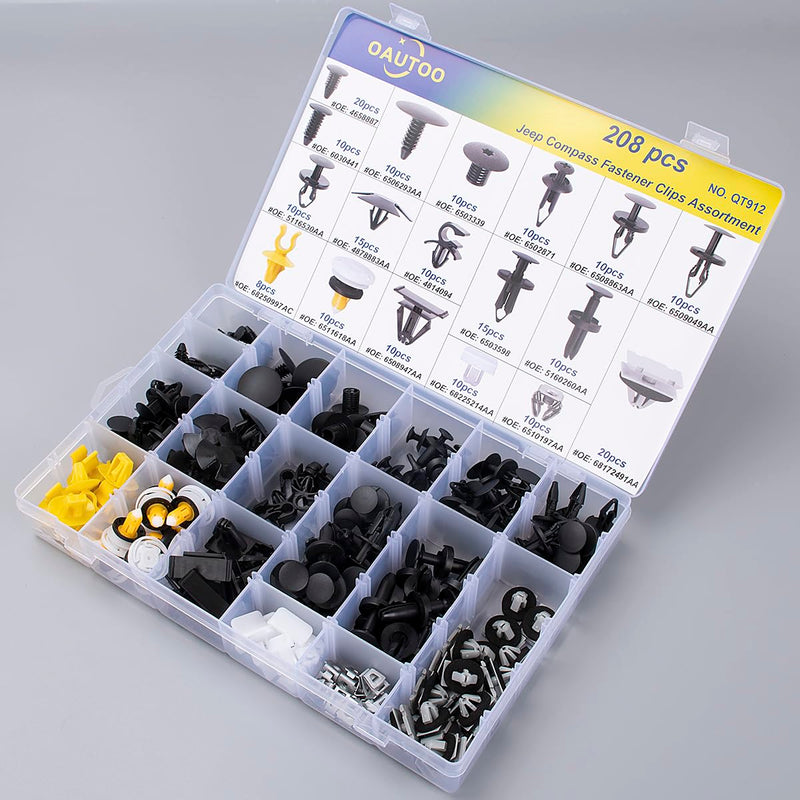 OAUTOO 210pcs for Jeep Compass 2007-On Auto Body Interior and Exterior Retainer Fastener Clip Assortment